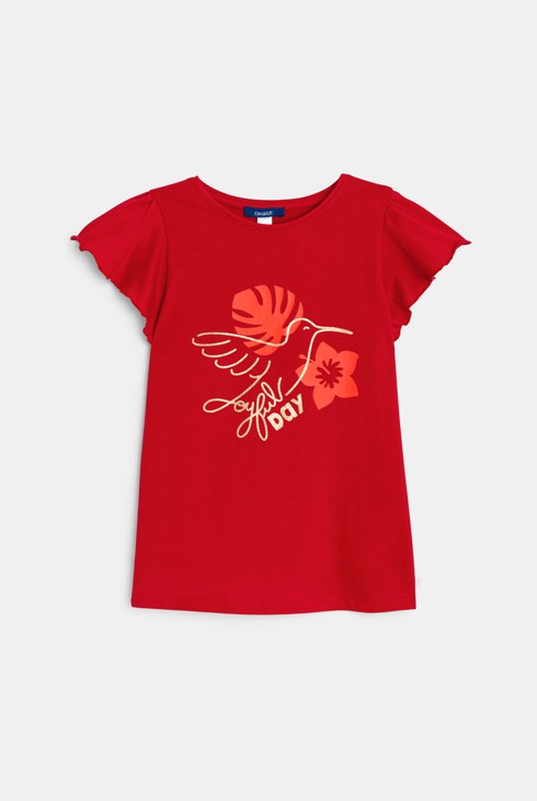 Rotes T-Shirt mit Vogelmotiv für Mädchen 1