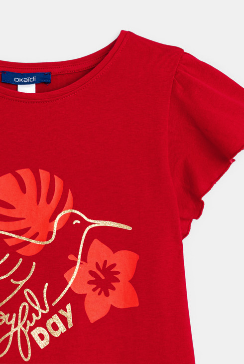 Rotes T-Shirt mit Vogelmotiv für Mädchen 2