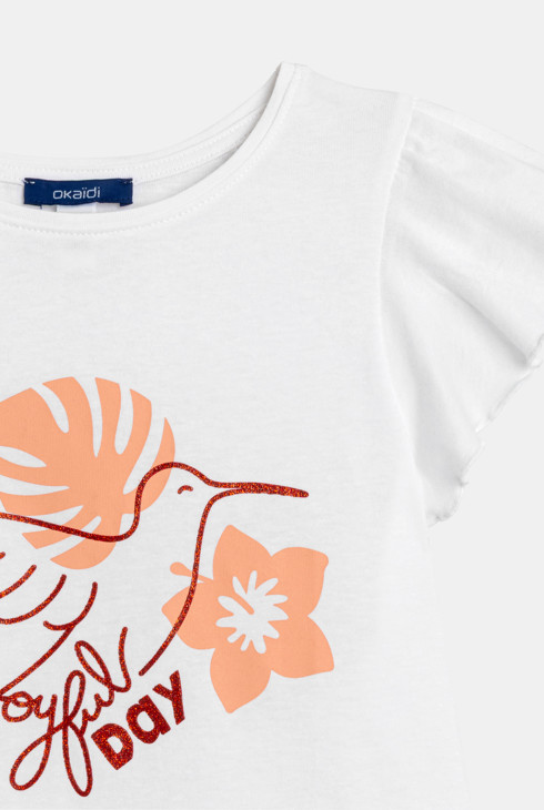 Weißes T-Shirt mit Vogelmotiv für Mädchen 2