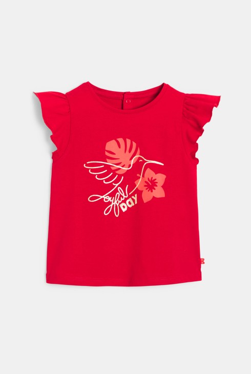 Rotes Kurzarm-T-Shirt mit Volants für kleine Mädchen 1