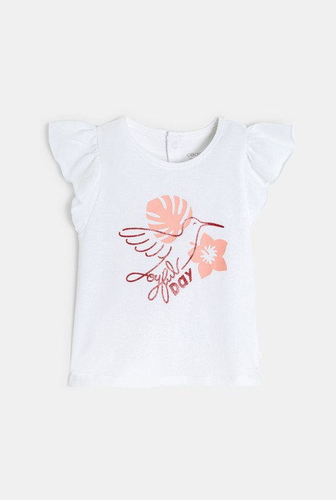 Camiseta blanca de manga corta con volantes para bebé niña 1