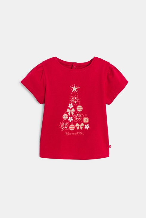 Camiseta roja con motivo festivo bebé niña 1