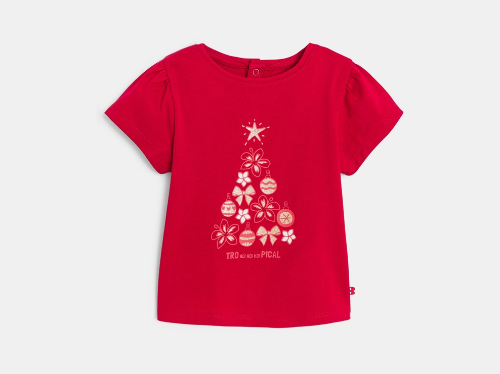 Camiseta roja con motivo festivo bebé niña 1
