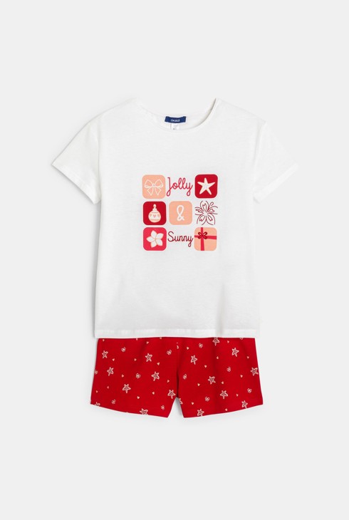 Pijama corto 2 piezas de punto jersey rojo niña 2