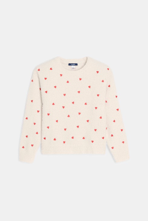 Maglione beige con motivo a cuore bambina 1