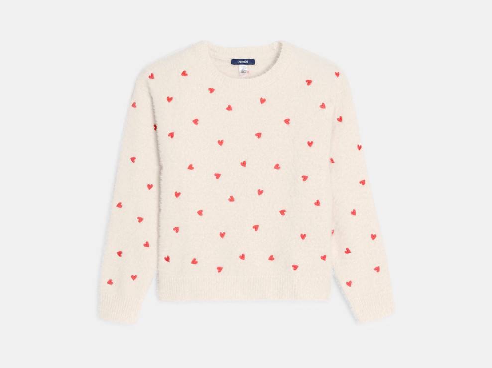 Beige trui met hartmotiefje voor meisjes 1