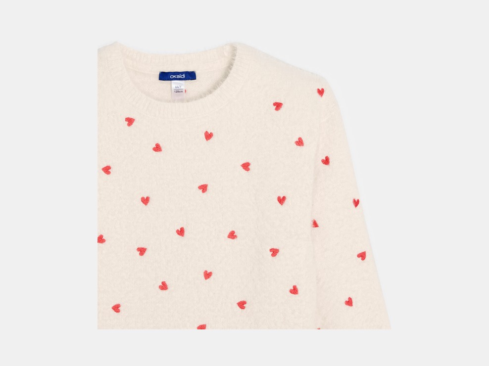 Beige trui met hartmotiefje voor meisjes 2
