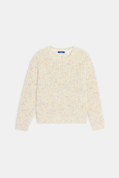 Pullover girocollo grigio a costine bambina 1