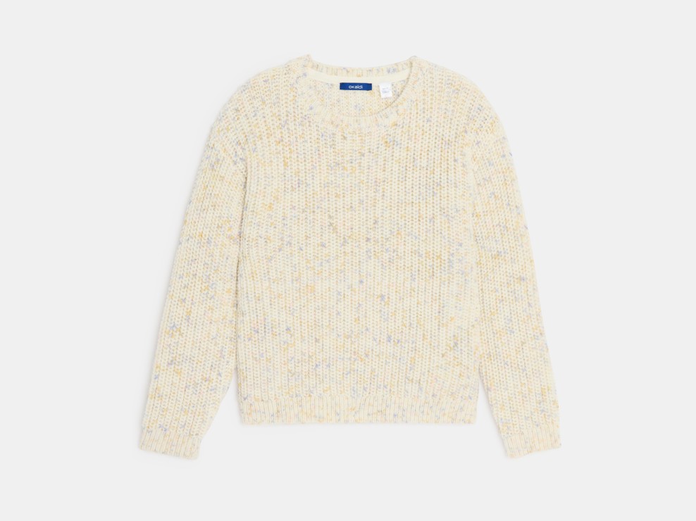 Grijze geribde spikkeltrui met ronde hals voor meisjes 1