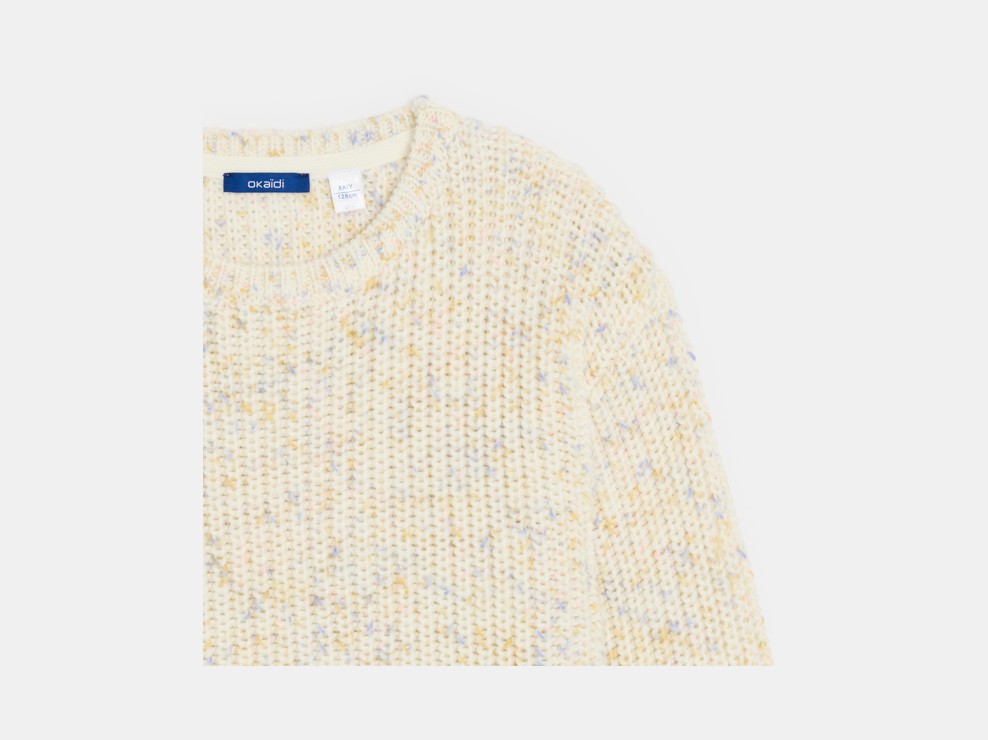 Grijze geribde spikkeltrui met ronde hals voor meisjes 2