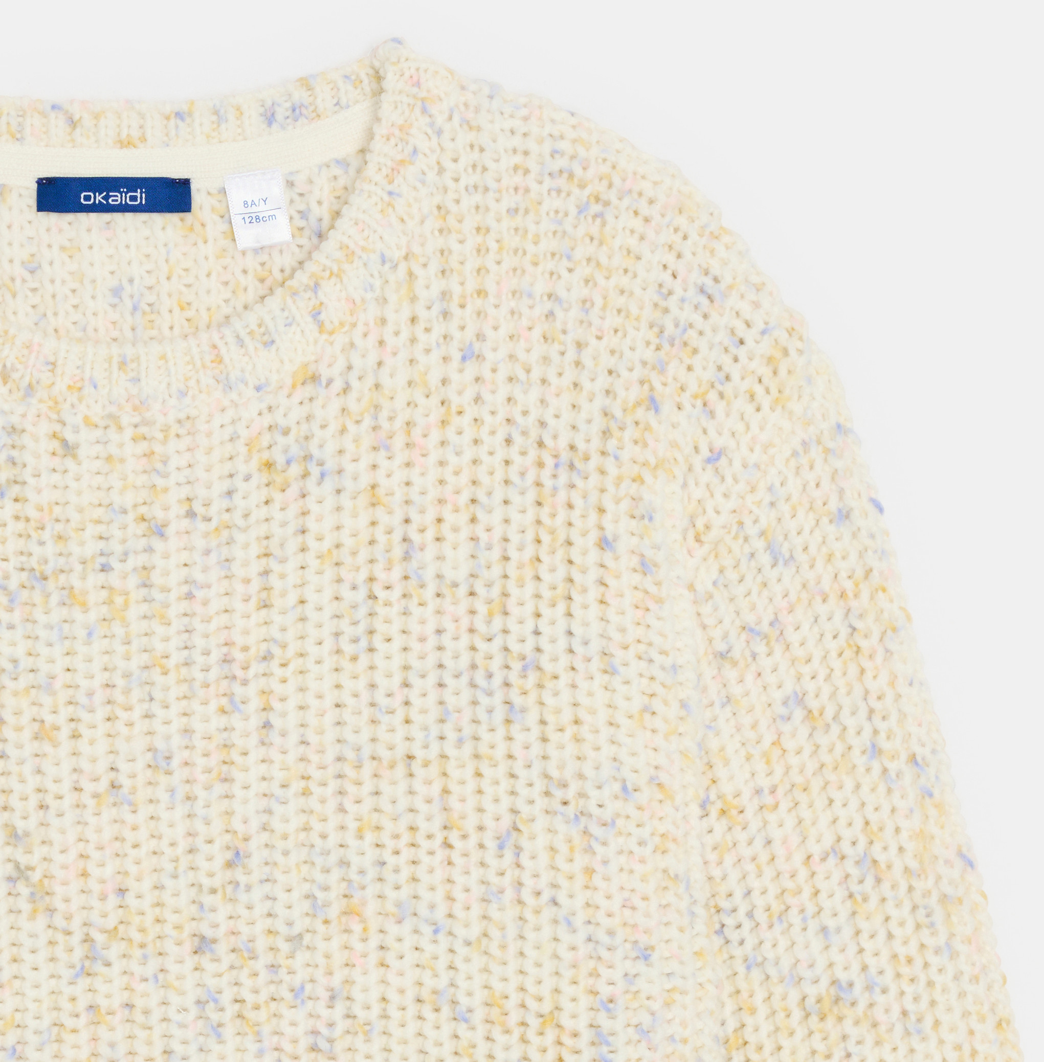 Girl's grey ribbed mouliné knit crew-neck jumper 2