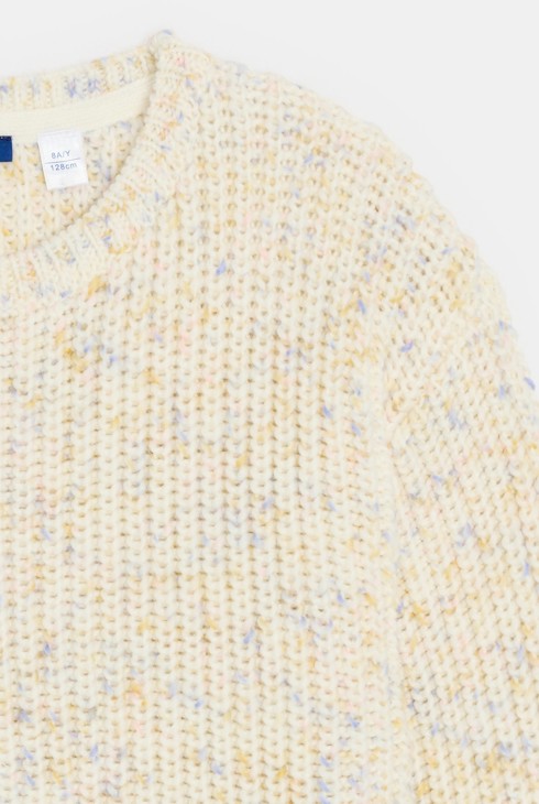 Girl's grey ribbed mouliné knit crew-neck jumper 2