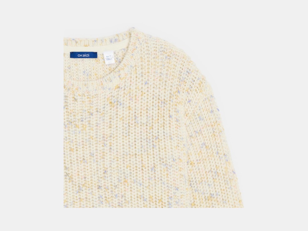 Pull côtelé mouliné col rond gris Fille 2