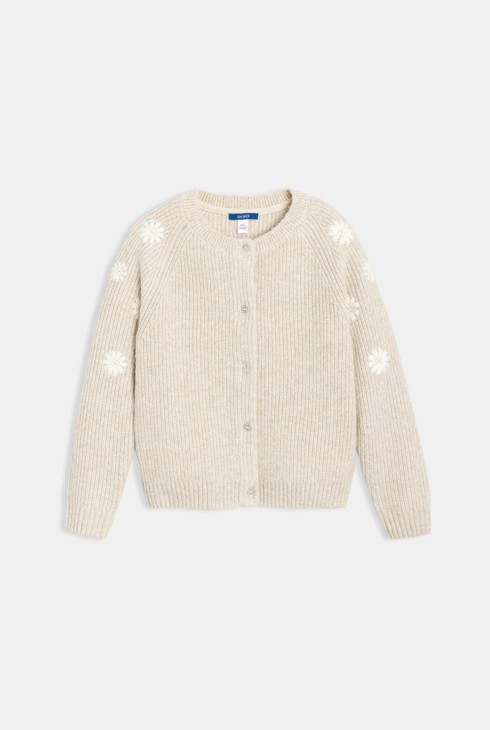 Cardigan beige floreale in maglia bambina 1