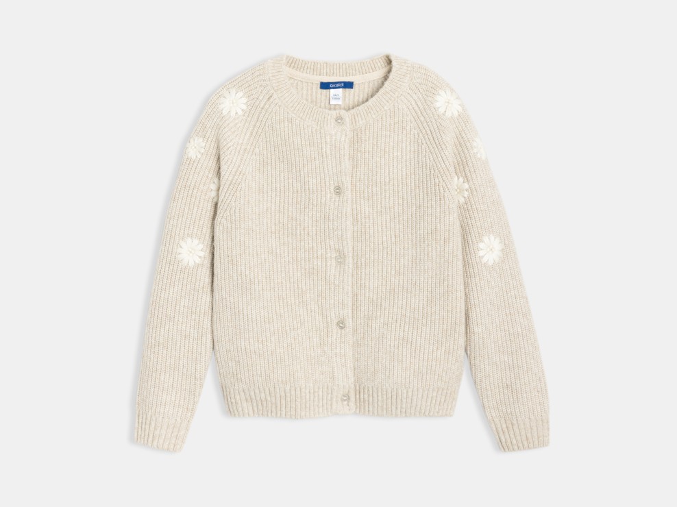 Cárdigan punto floral beige niña 1