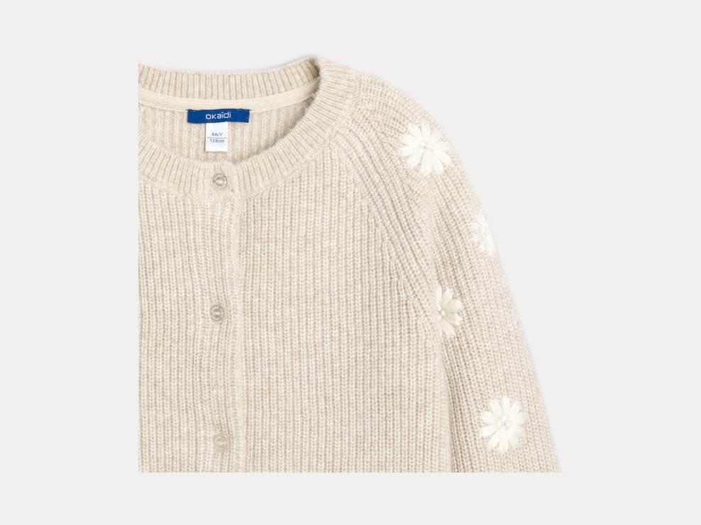 Cárdigan punto floral beige niña 2