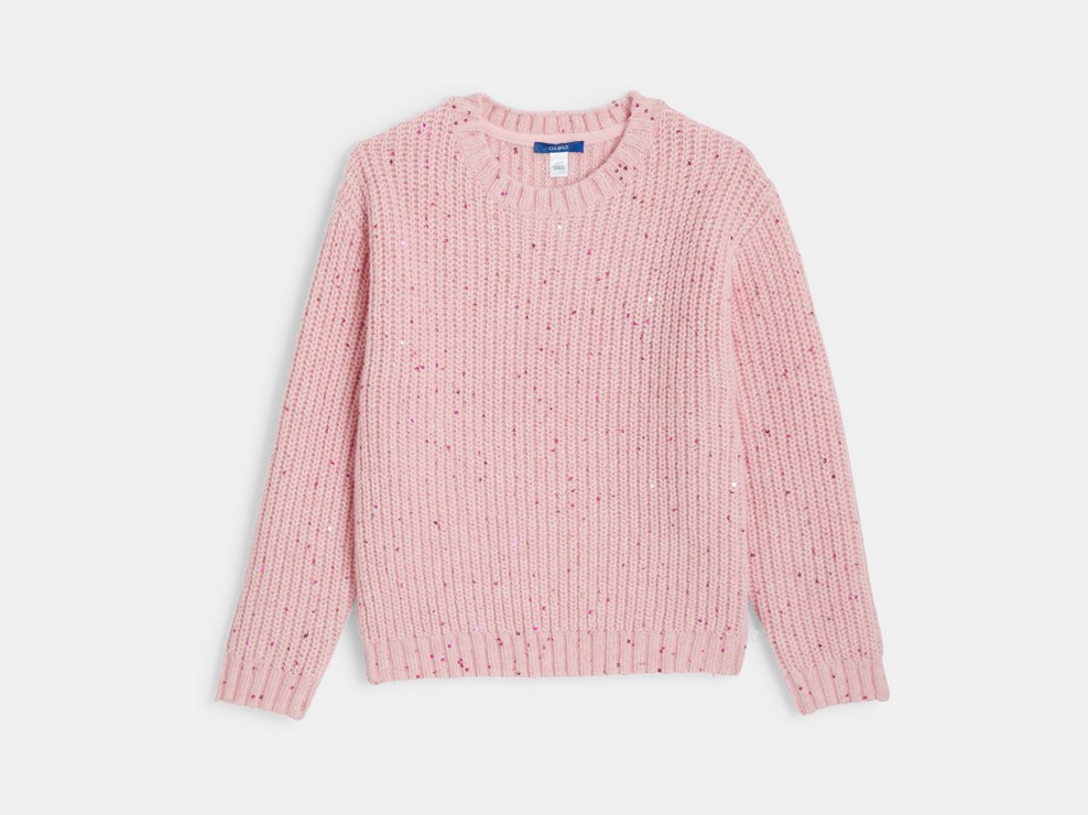 Pull grosses mailles tricot rose fille 2