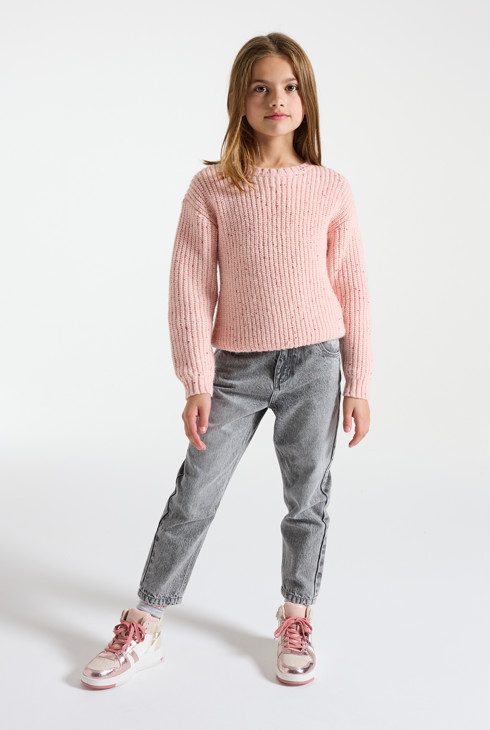 Girl's pink chunky knit jumper 1
