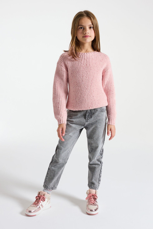 Girl's pink chunky knit jumper 1