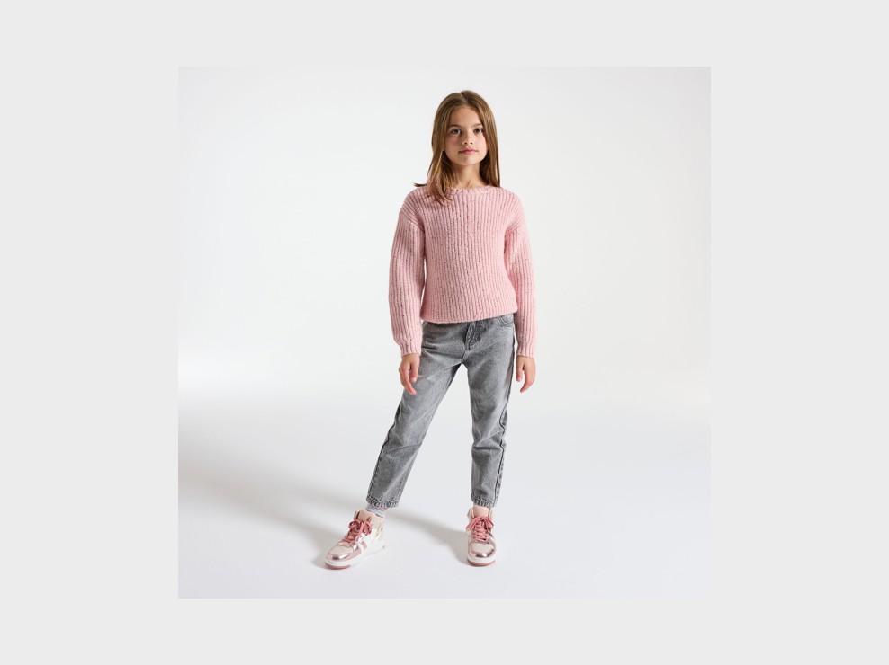 Pull grosses mailles tricot rose fille 1