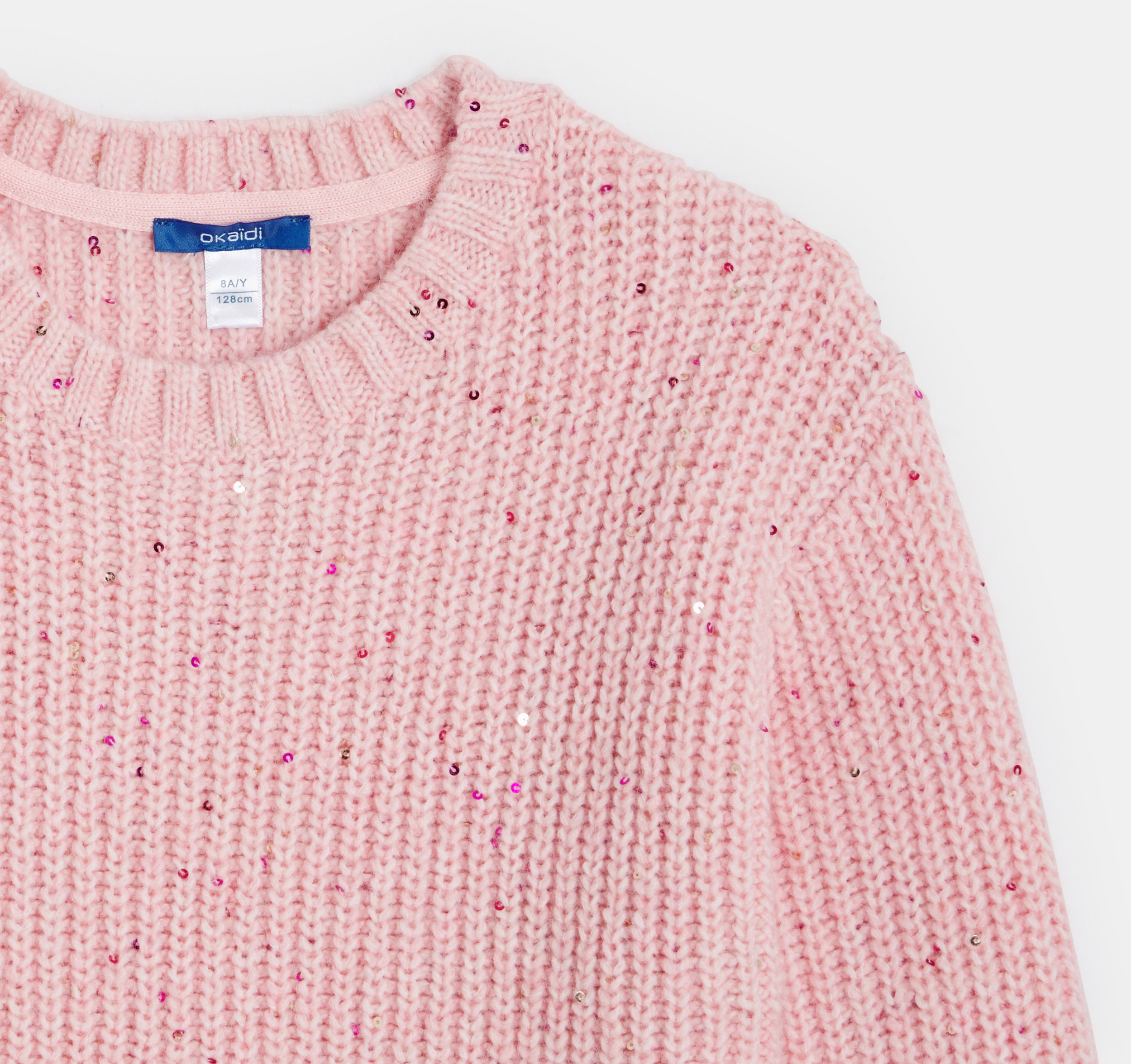 Pull grosses mailles tricot rose fille