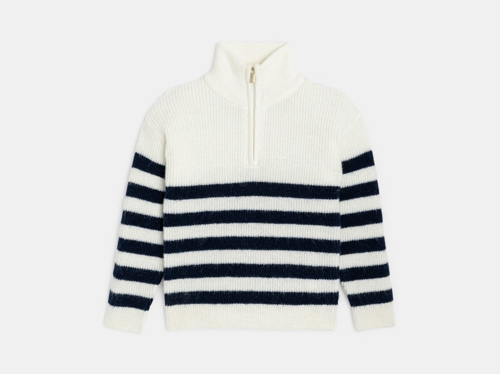 Gestreifter blauer Strickpullover für Mädchen 1