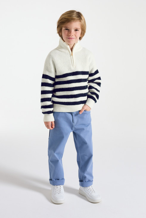 Boy's blue striped knitted jumper. 1