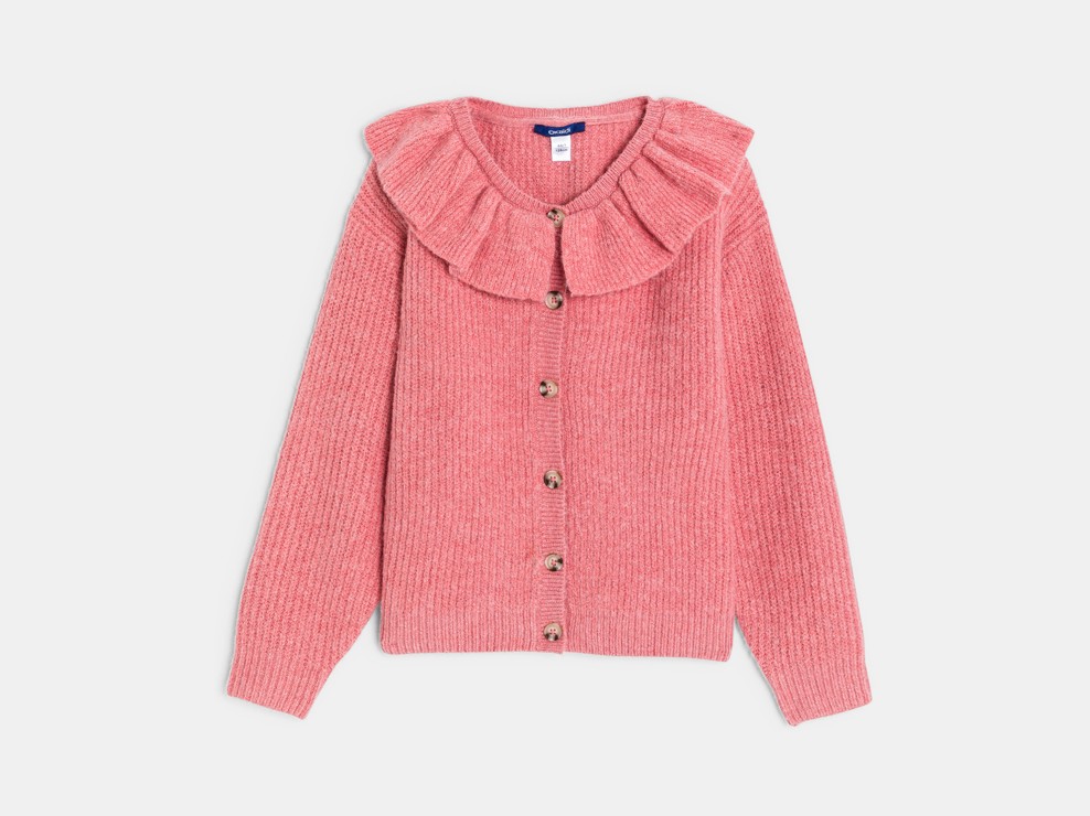 Cardigan rose en maille Fille 1