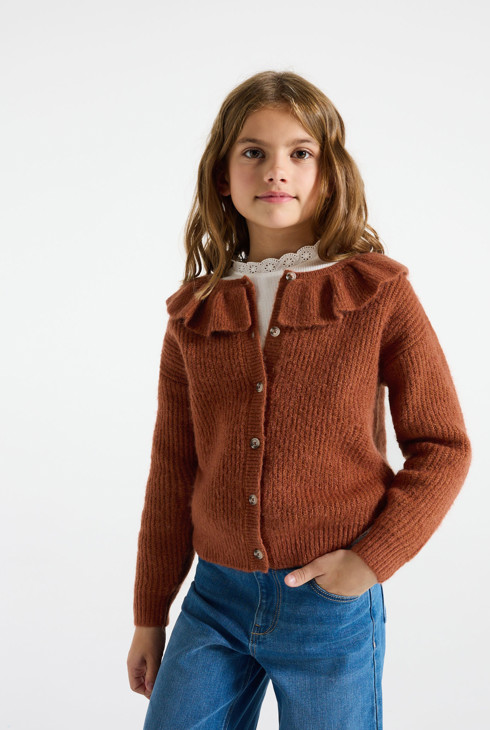 Cardigan tricoté à capuche fille