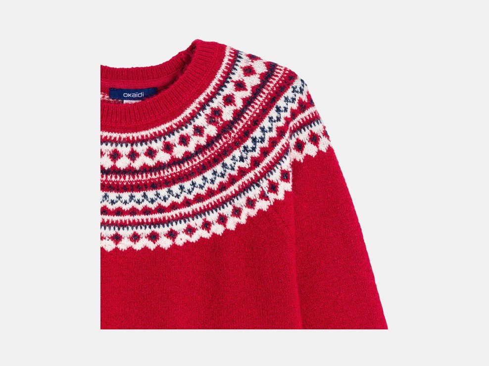 Pull jacquard montagne rose fille 2