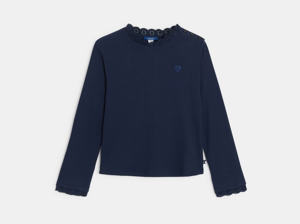 T-shirt bleu marine brodé Fille 1