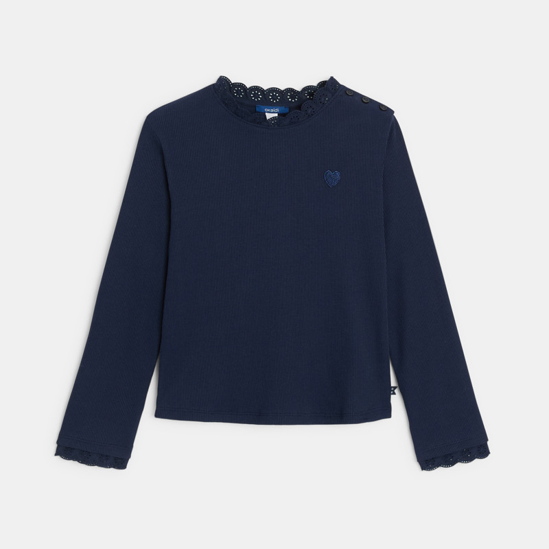 Marineblaues T-Shirt bestickt Mädchen