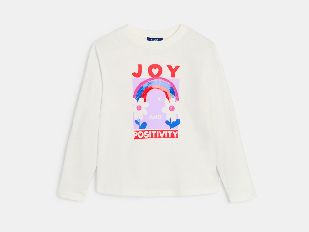 Camiseta de manga larga con mensaje blanco niña 1