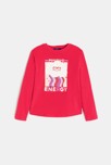T-shirt manches longues à message rouge Fille