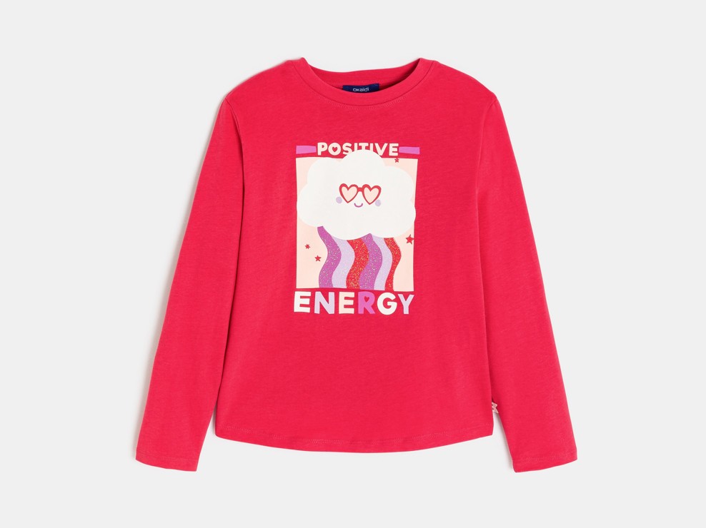 Rood T-shirt met lange mouwen en opschrift voor meisjes 1