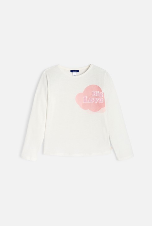 T-shirt manches longues à message blanc Fille 1