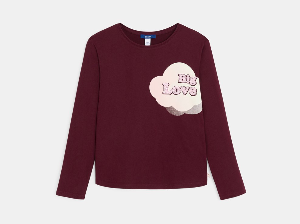 T-shirt manches longues à message violine Fille 1