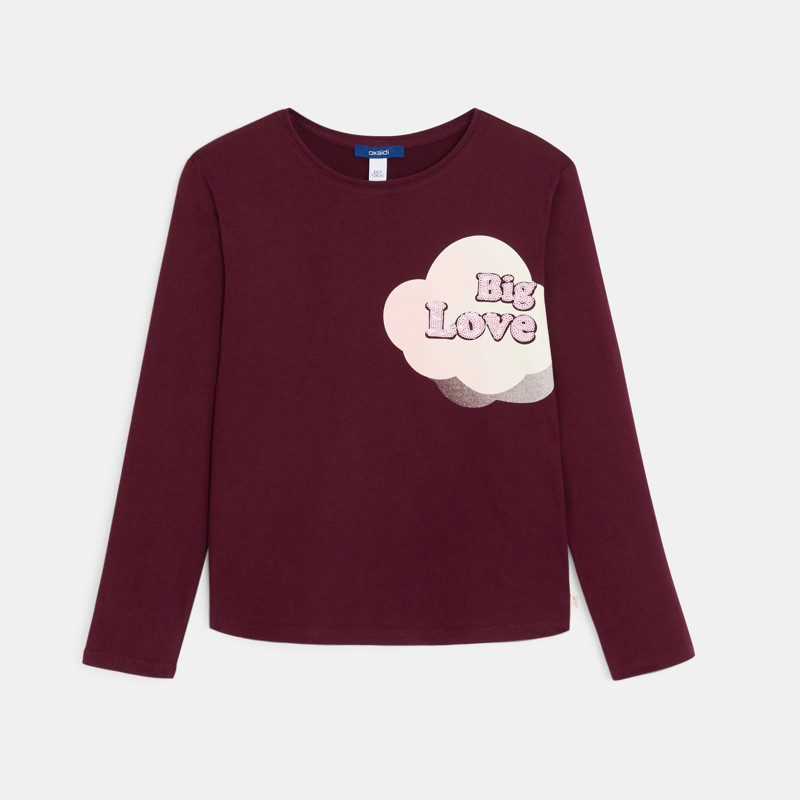 T-Shirt lange Ärmel mit Schriftzug rötlich-violett Mädchen