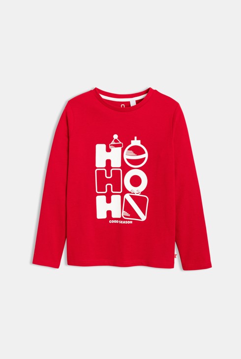 T-shirt rouge manches longues message "HO HO HO" Garçon 1