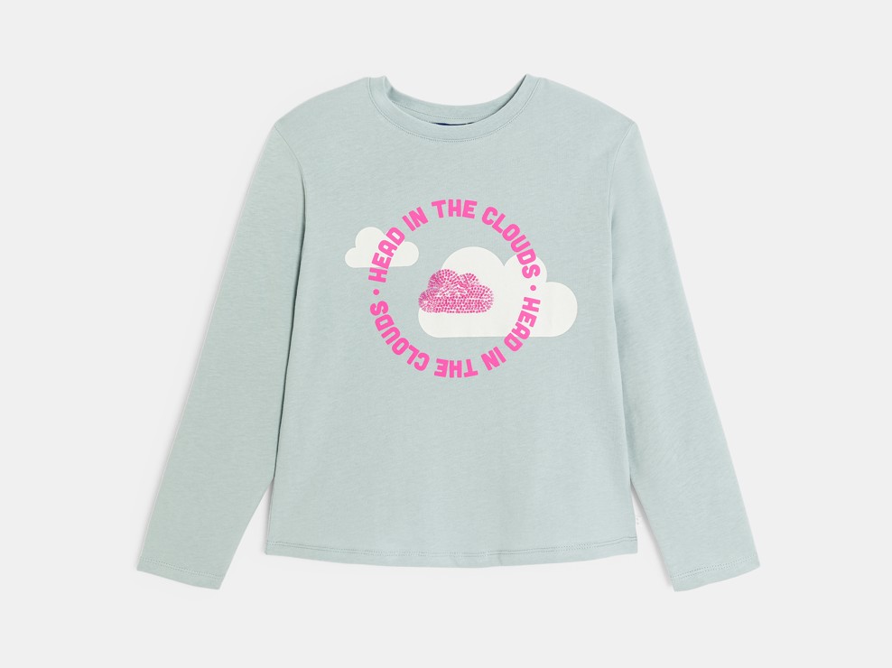 Niebieska koszulka z długim rękawem i motywem chmurki dla dziewczynki 1
