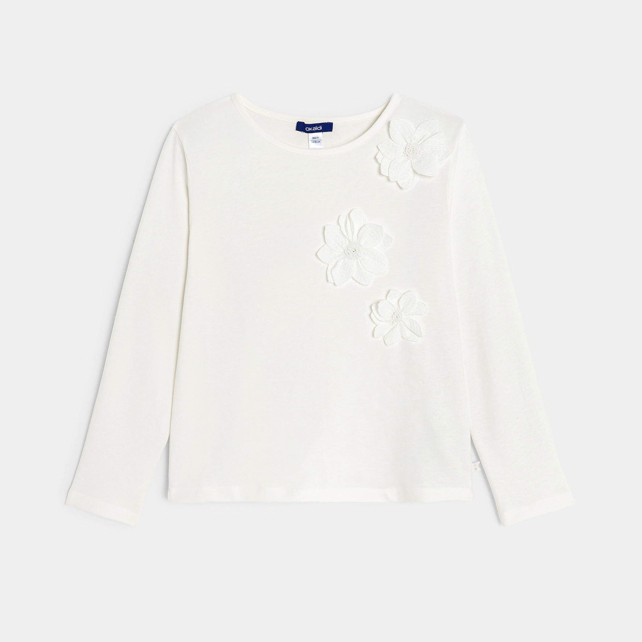 Haut Manches Longues Blanc Okaïdi Pour Fille - Occasion Très Bon état