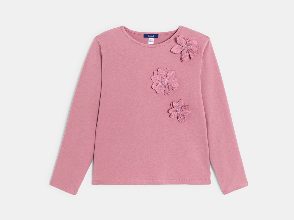 T-shirt manches longues fleurs rose fille 1