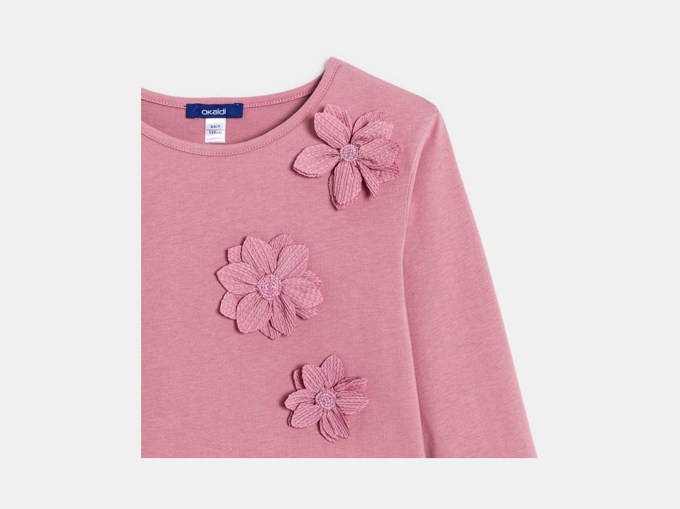 T-shirt manches longues fleurs rose fille 2