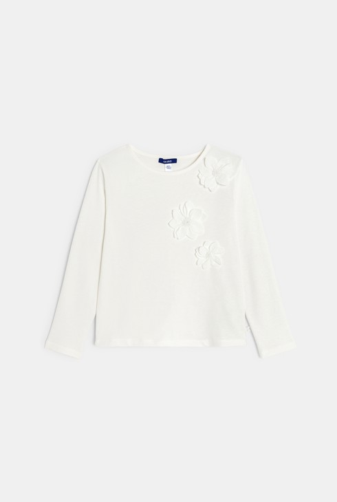 T-Shirt lange Ärmel Blumen weiß Mädchen 1