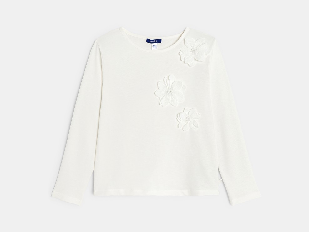 Biała koszulka z długim rękawem w kwiaty dla dziewczynki 1