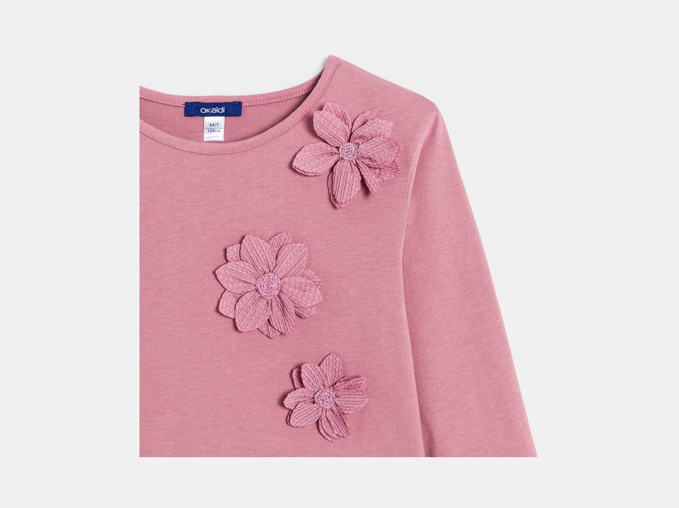 T-shirt manches longues fleurs rose fille 2