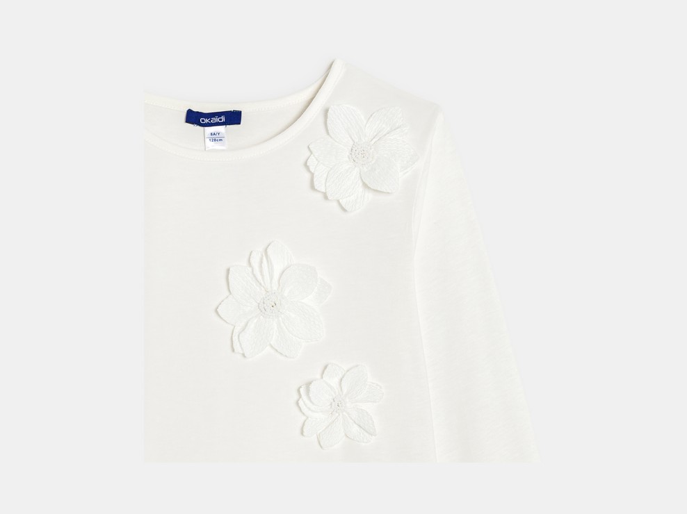 T-shirt manches longues fleurs blanc fille 2