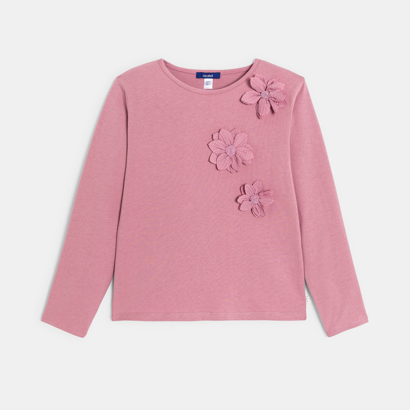 Langarm-T-Shirt Blumen rosa Mädchen