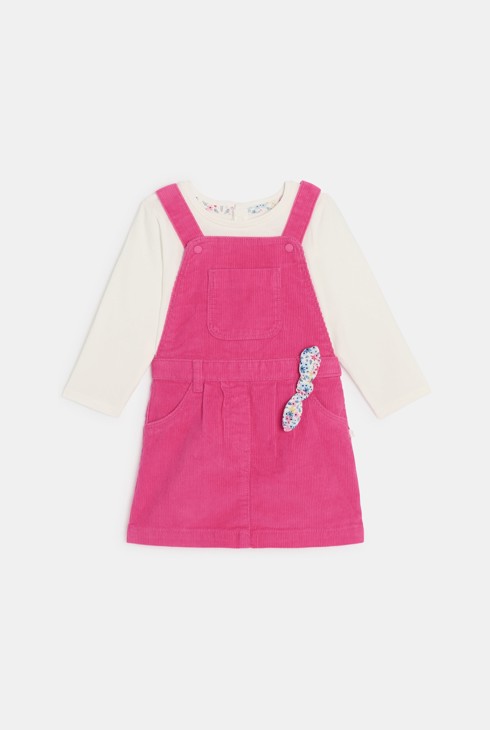 Completo abito salopette rosa neonata 2