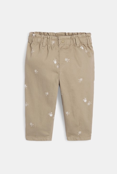 Pantaloni floreali paperbag beige per neonata 1